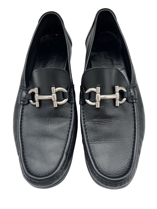 $995 Salvatore Ferragamo Mens CANCUN Black Shoes Gancini Silver Bit Loafers 10 main image 4